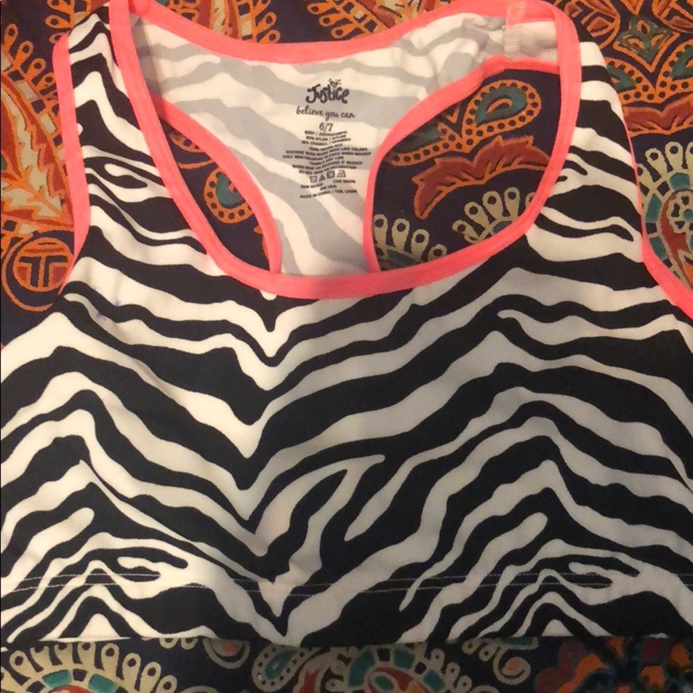 ✨justice 6/7 zebra sports bra✨